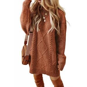 NEW LOVESOFT cable knit drop shoulder loose fit sweater dress in coffee